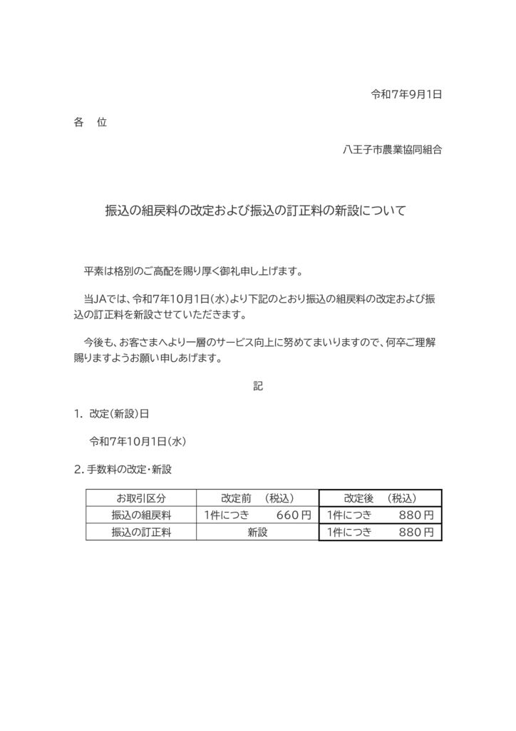 振込の組戻料の改定および振込の訂正料の新設についてのサムネイル